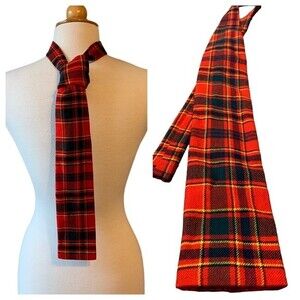 Vintage Wool Plaid Square Bottom Necktie 1970s